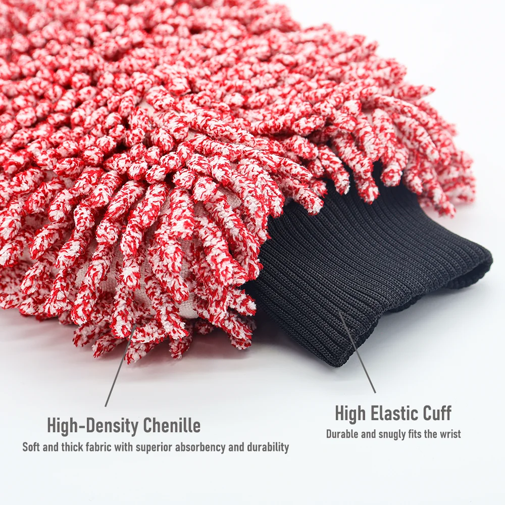 AUTOBRIGHT Double Sided Chenille Microfiber Car Wash Glove Non Scratch High Absorbency Detailing Mitt for Auto Car