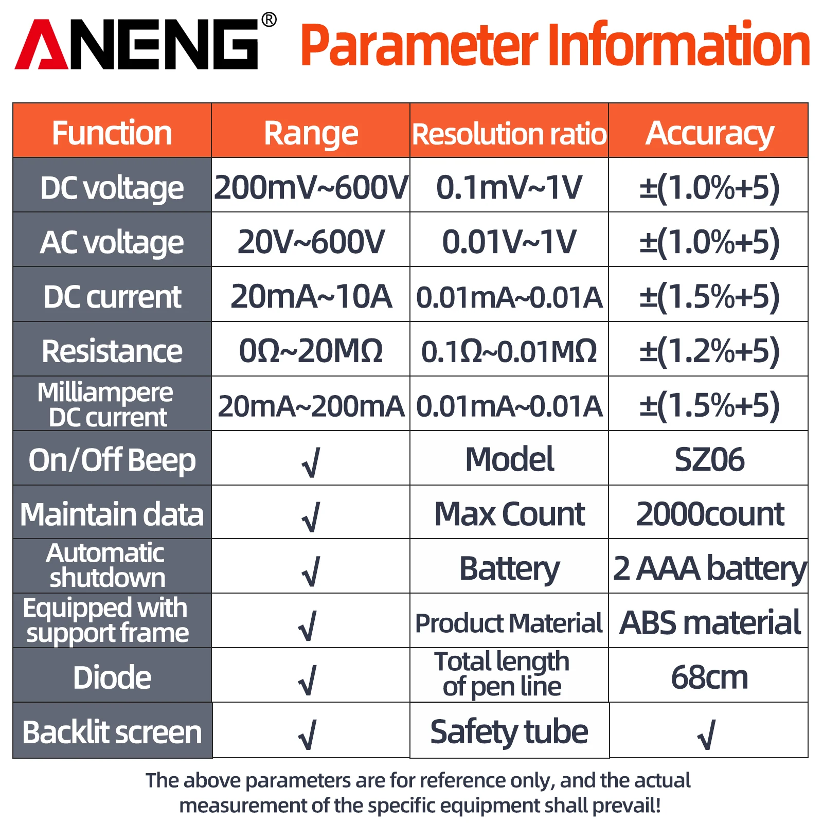 ANENG SZ06 2000 īƮ Ƽ, AC DC  ڵ ׽,  , Ʈ ƼƮ  Ȧ ̿ а,  