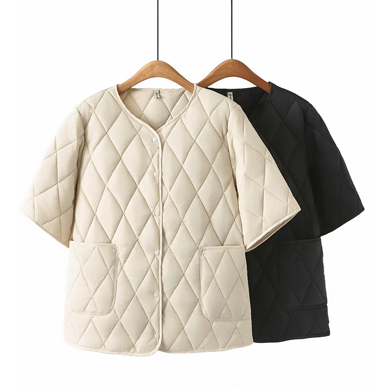 Plus Size Women Parka Autumn New Fashion Loose Thin Short Sleeve Padded Coat 315