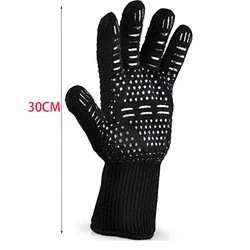 Flame Retardant Non - Slip Heat Resistant Grilling and Oven Gloves (Black 1PCS - 30CM)