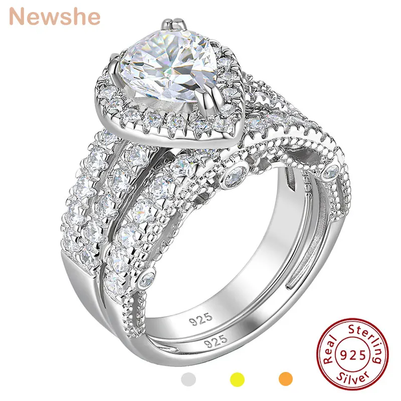 newshe 925 sterling silver wedding engagement rings set for women pear cut aaaaa cz imitation diamond vintage bridal jewelry Newshe 925 Sterling Silver Wedding Engagement Rings Set for Women Pear Cut AAAAA CZ Imitation Diamond Vintage Bridal Jewelry 1