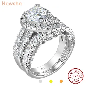 Newshe 925 Sterling Silver Wedding Engagement Rings Set for Women Pear Cut AAAAA CZ Imitation Diamond Vintage Bridal Jewelry 1