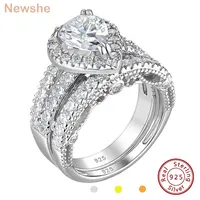 Newshe 925 Sterling Silver Wedding Engagement Rings Set for Women Pear Cut AAAAA CZ Imitation Diamond Bridal Jewelry