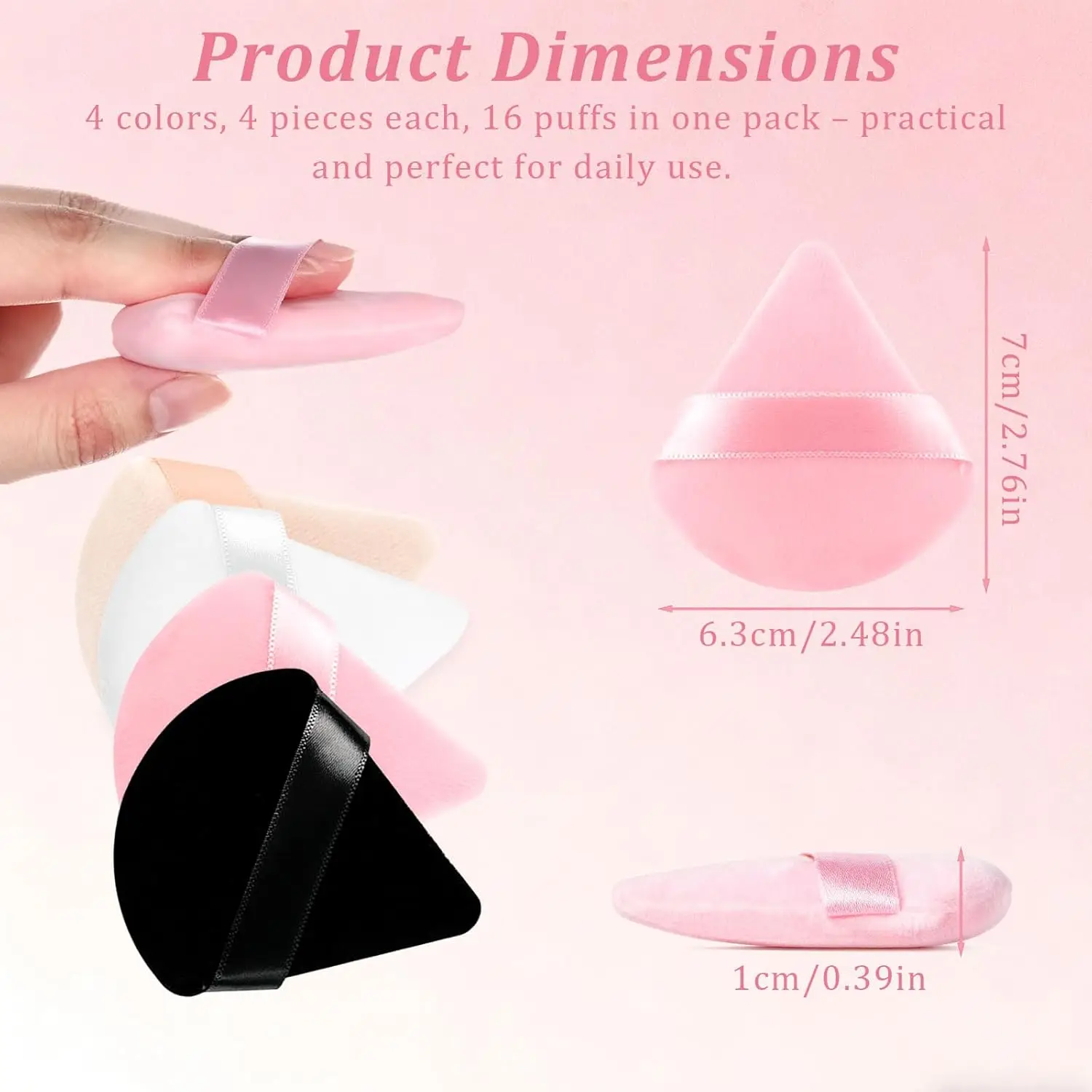 16-Piece Triangle Powder Puff Set – Soft Velour Makeup Puffs for Foundation, Powder & Blending – Reusable Beauty Sponges