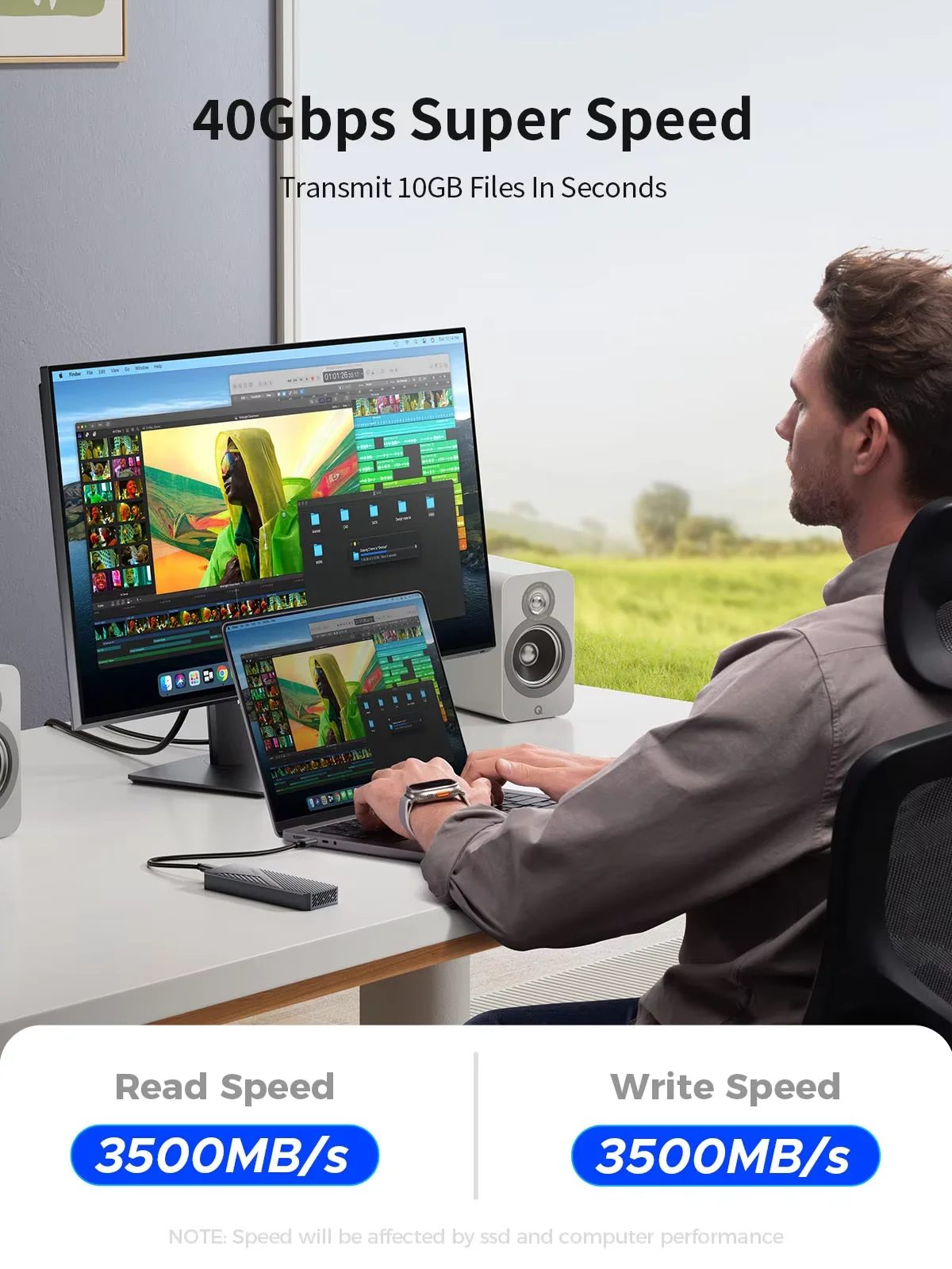 ORICO USB4 40Gbps 쿨링 팬이 있는 8TB PCIe4.0 NVME 인클로저 알루미늄 케이스, 맥 미니 아이맥 호환 썬더볼트 3/4