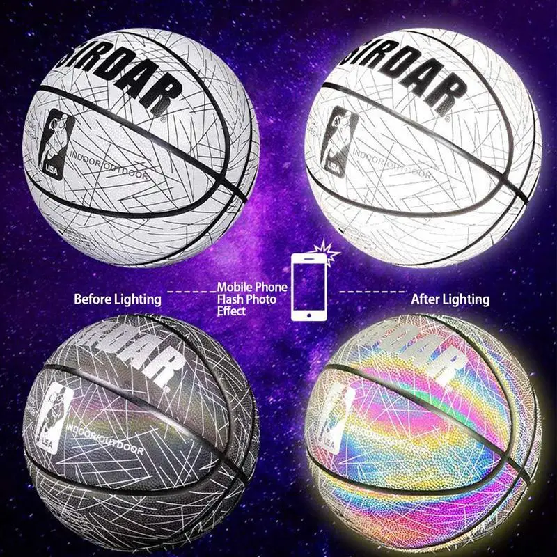 Reflection Basketball Reflective Glowing Luminous Basket Ball Size 7 Game Training Basketball For Adults And Children Reflective