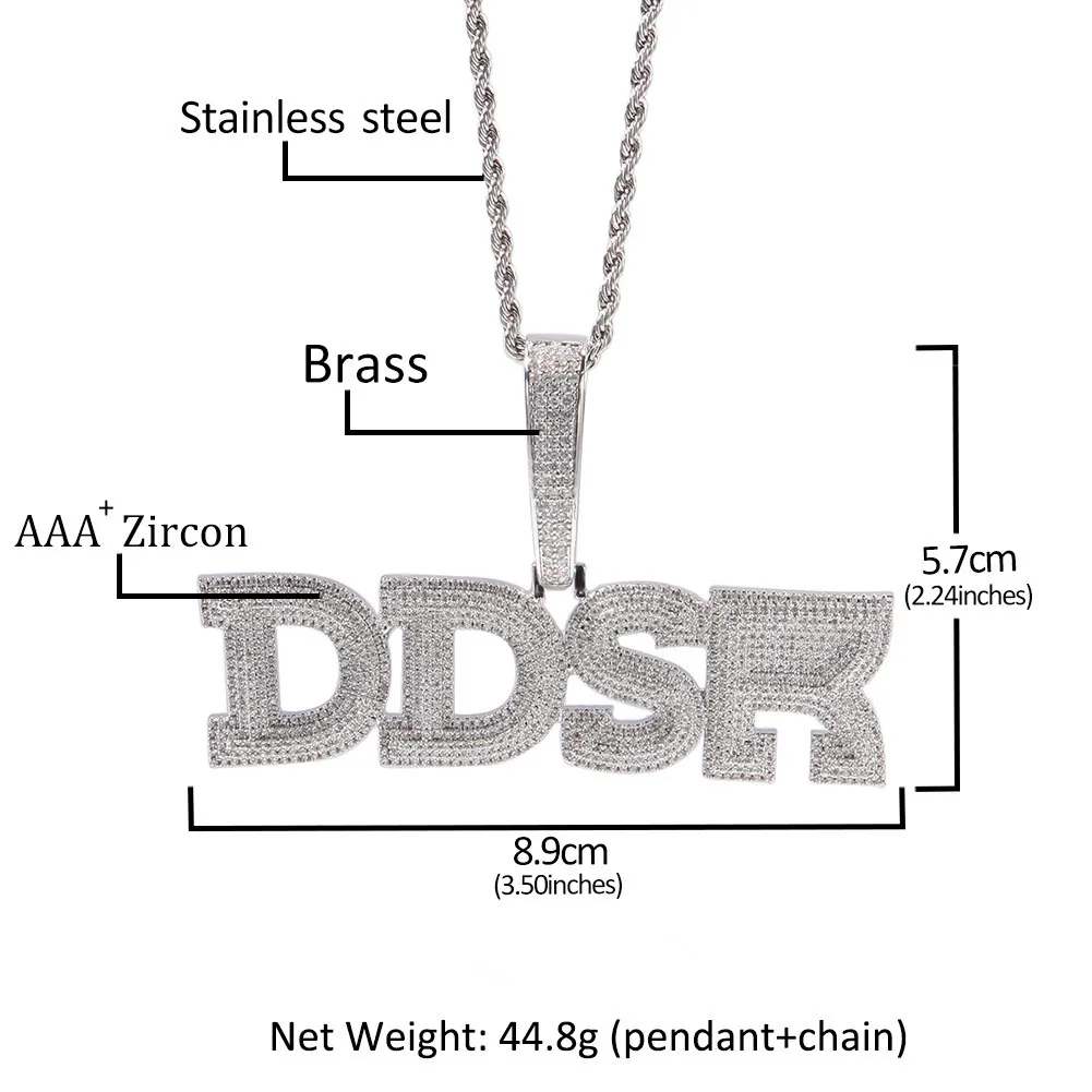 Fashion Personalized   Pendant Necklace Hip Hop Design DIY Three-Layer Full Diamond Copper Inlaid AAA Zircon Letter Pendant.
