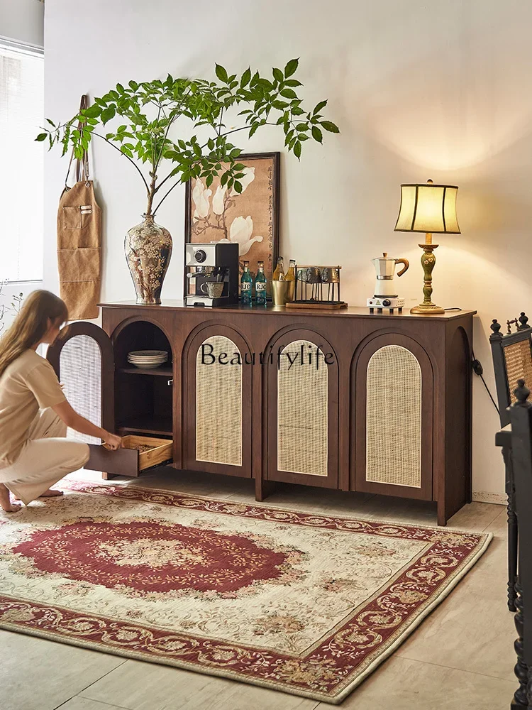 

Vintage sideboard, solid wood rattan, household storage, entryway cabinet, arched pantry against the wall