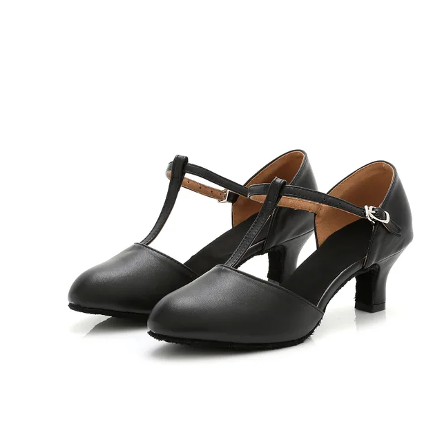  SERA5522 - Zapatos de baile de salón de baile de salón de vals,  estándar, lisos, para mujer, muy finos, protectores de talón y talón de 2.5  pulgadas, Cuero negro : Ropa