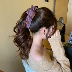 Elegant Purple Plaid Banana Hair Clip - Retro Autumn/Winter Hair Accessory (Purple Plaid)