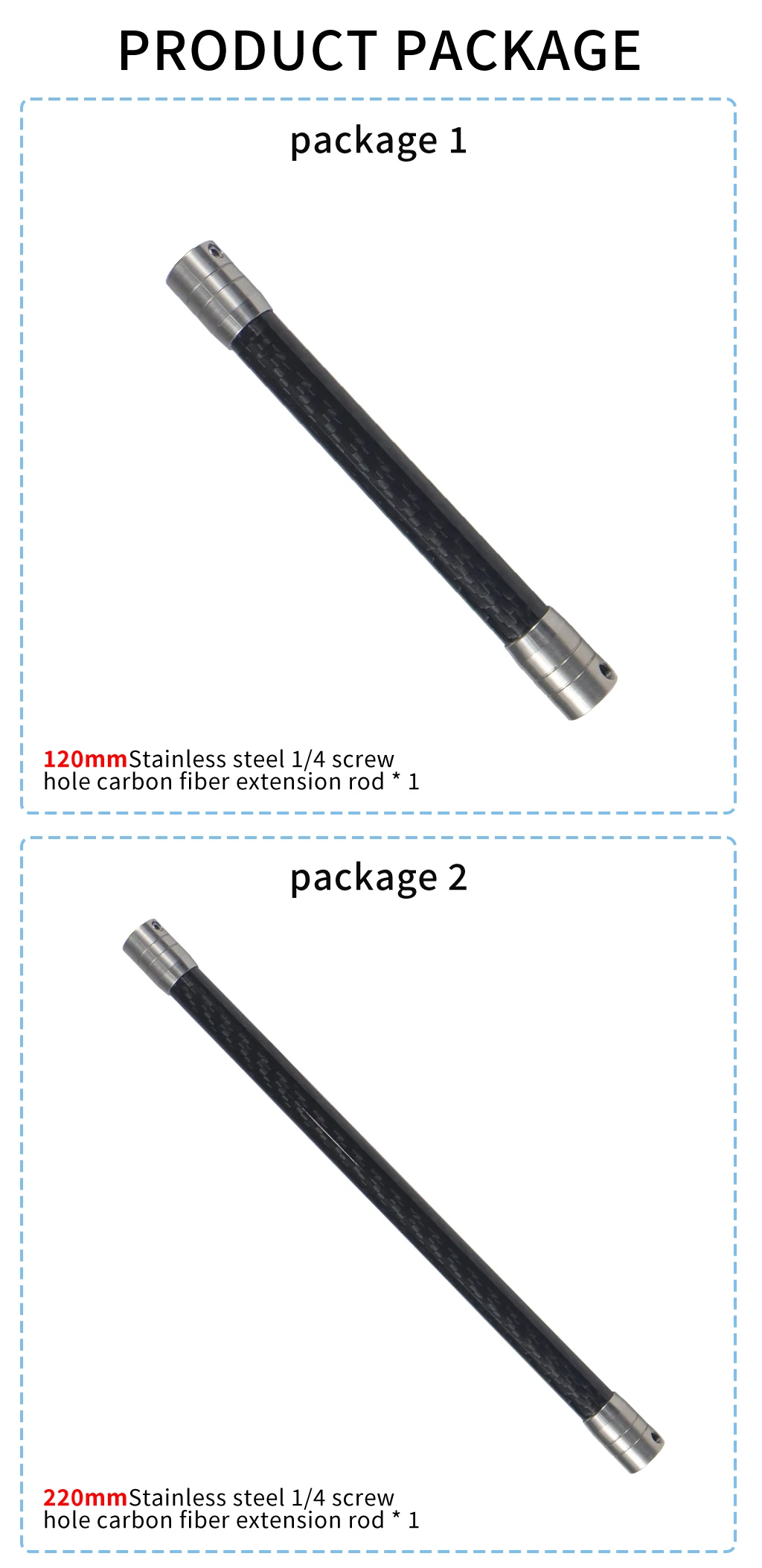 Carbon Fiber Extend Pole 1/4 Selfie Stick 12mm Invisible Rod for Gopro DJI OSMO