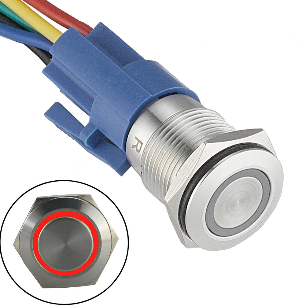 

22mm Latching Push Button Switch 12V-24V DC On Off Stainless Steel Ring LED Self-locking Momentary Pushbutton Switch