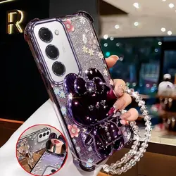 3 - Piece Stylish Floral Phone Accessory Set - Includes Case, Lanyard & Stand for Tecno Spark Slim (PURPLE)