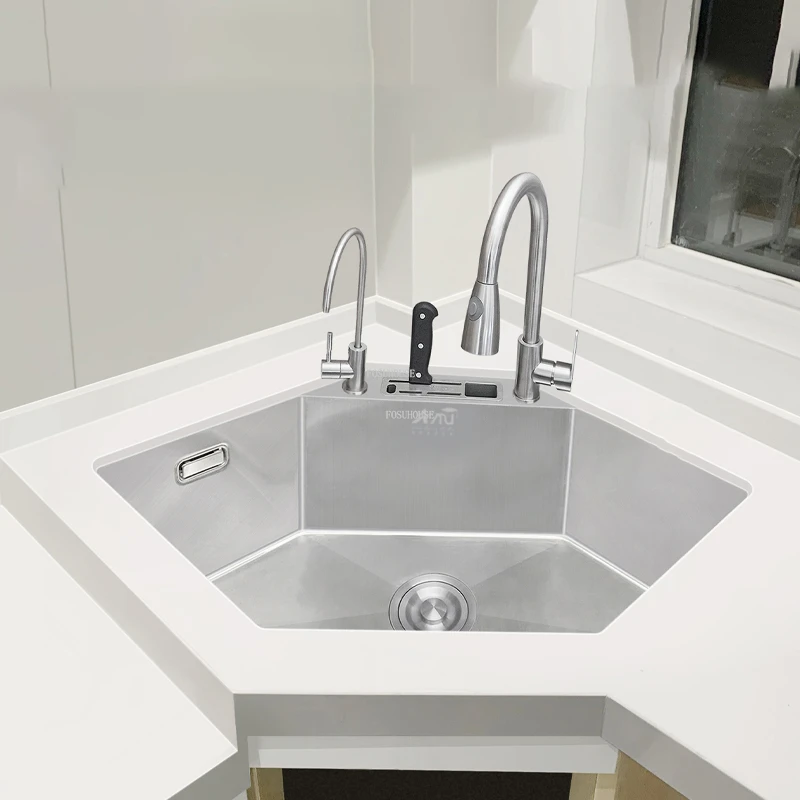 Stainless Steel Kitchen Sinks Light Luxury Corner Washbasin Designer Kitchen Hexagonal Sink Under-counter Embedded Sink PLRNXH