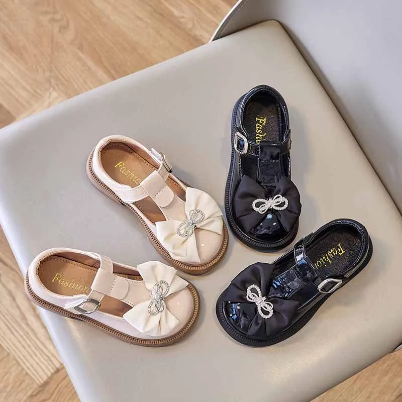 

Girls' Black Shoes 2024 Spring and Autumn New Pearl Princess Shoes Small Fragrant Wind Big Children Show Shoes
