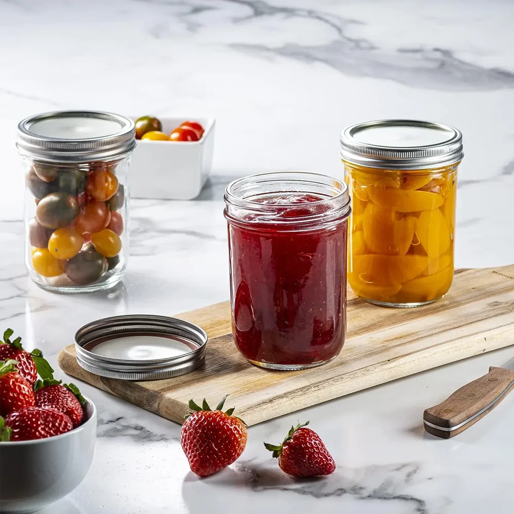 14oz Wide-Mouth Glass Mason Jars with Metal Airtight Lids and Bands for Preserving & Meal Prep
