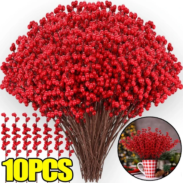 10/1Pcs Christmas Simulation Berry Artificial Red Berries Stems 8 Heads  Fake Flowers for Christmas Tree DIY Wreath Decoration - AliExpress