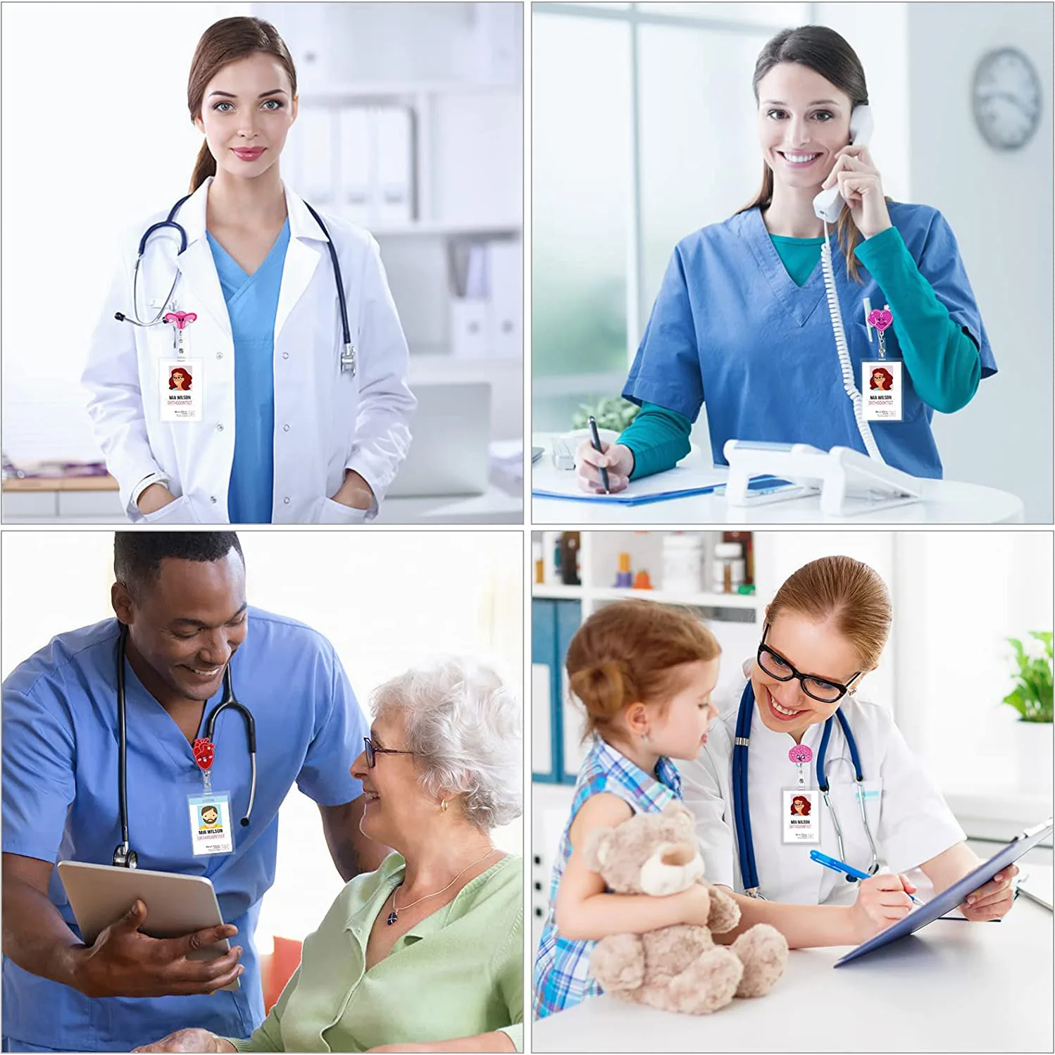 Heavy Duty Bad Doctor Nurse Retractable Buckle Clip Card Holder Horizontal Business Badge Reel Clip Cardholder Hospital Worker Hang Credencial Retractable Badge Holder - View #11
