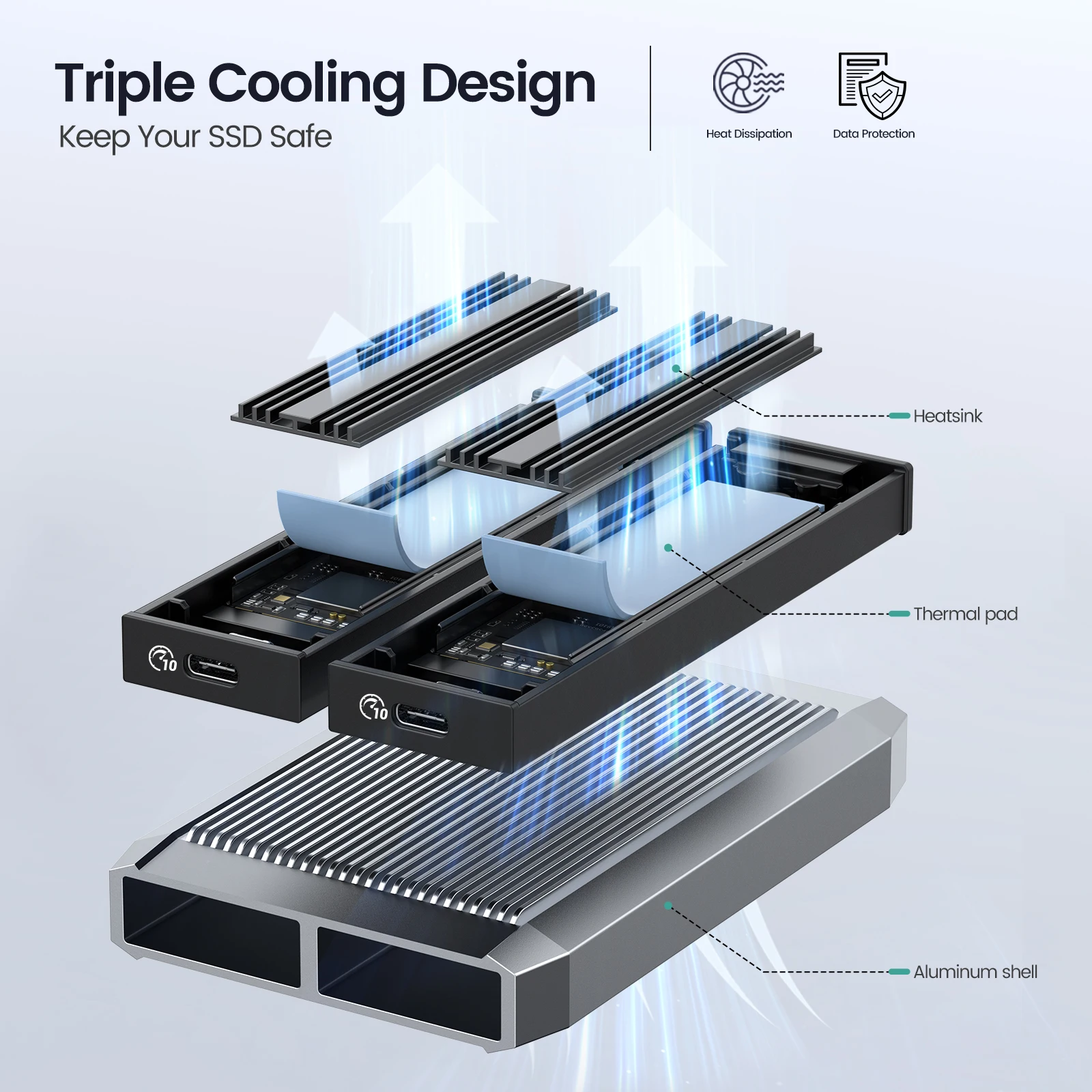 Yottamaster 10gbps Ferramenta Livre Dupla Baía M.2 Nvme 2bay Ssd Gabinete 10gbps Velocidade em Chamas Thunderbolt Compatível para Windows Mac - Imagem 3