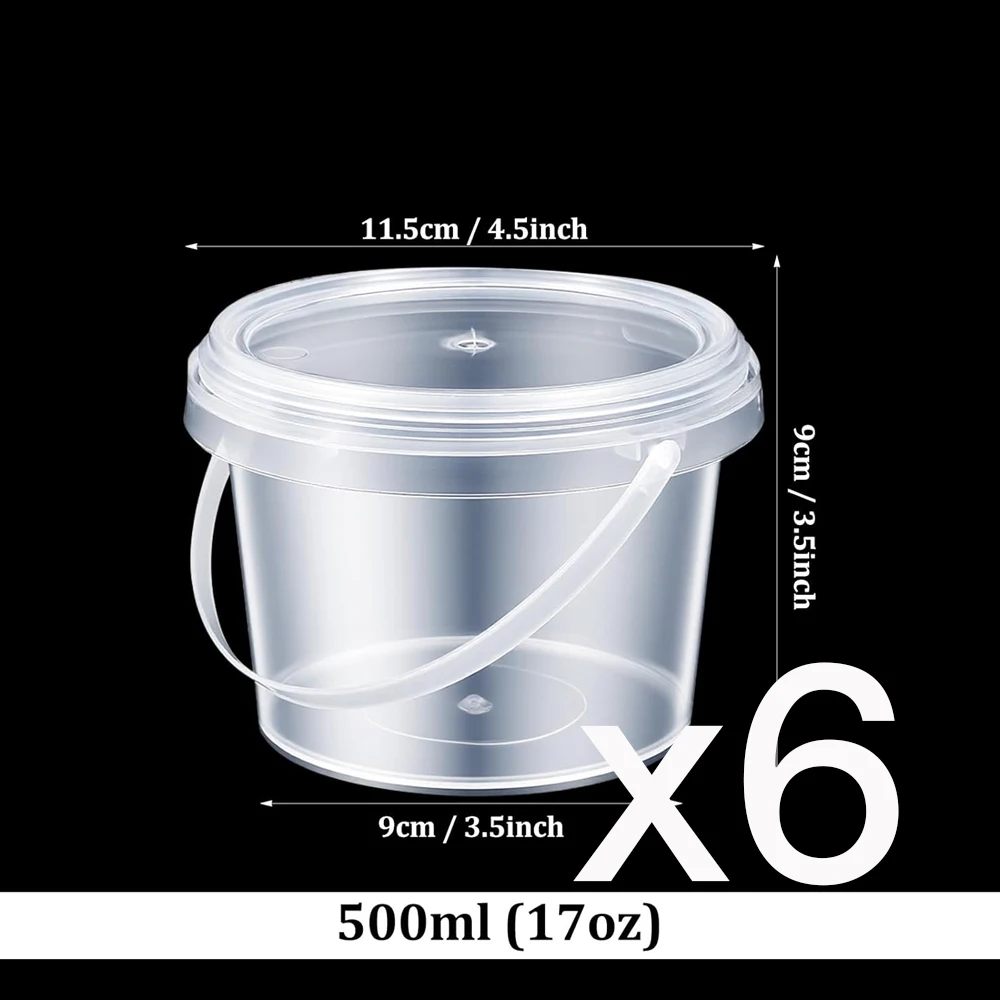 Clear Slime Storage Buckets with Lids and Handles - 500ml Plastic Containers