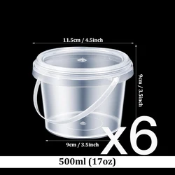 Clear Slime Storage Buckets with Lids and Handles - 500ml Plastic Containers (6Pcs)