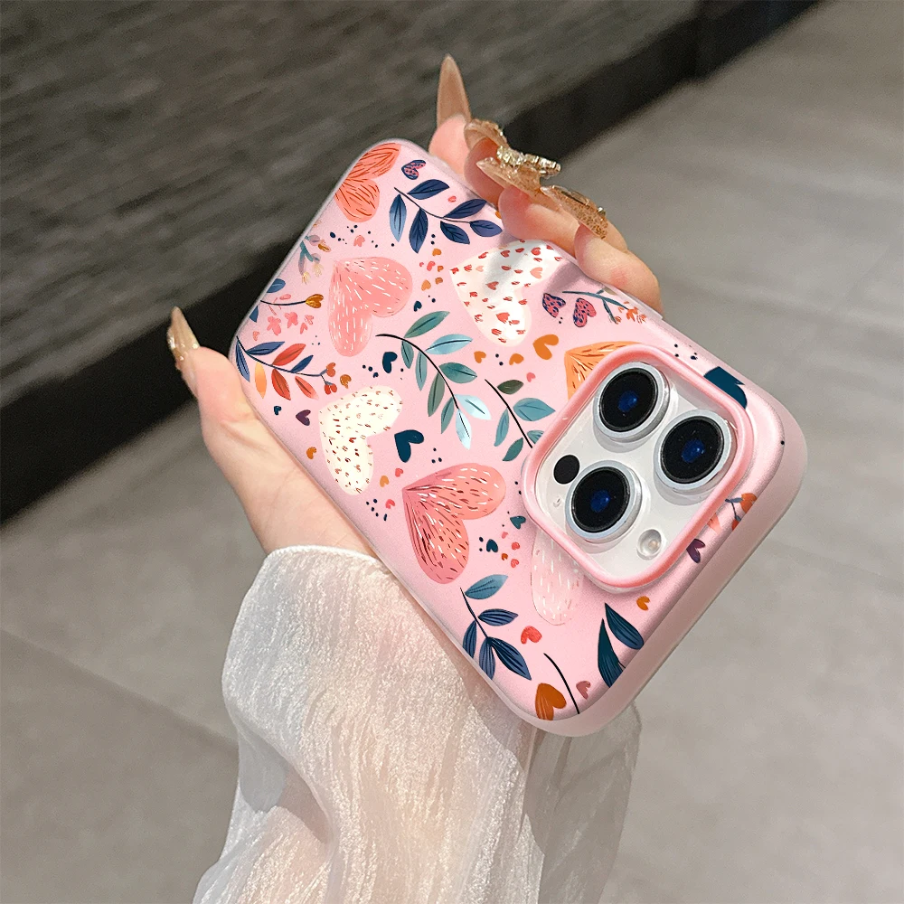 Cute Candy Matte Love Heart Leaves Flower Phone Case