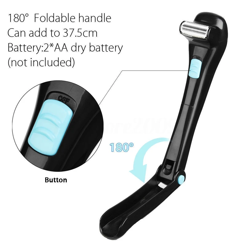 Top Sale Men Shaving 180 Degrees Foldable Electric Back Hair Shaver Battery Manual Long Handle Hair Remover