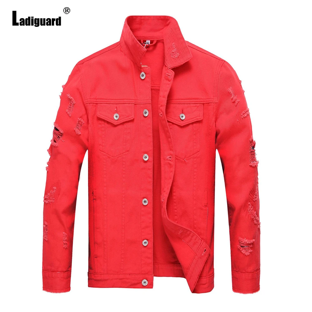 

Men Stand Pocket Demin Jackets Korean Fashion Hole Ripped Jean Coats Male Casual Street Demin Jacket Lepal Collar Slim Outerwear