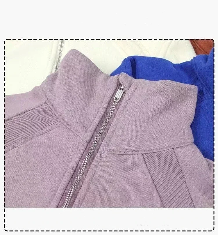 Lemon Women Scuba Half Zipper High Collar Sports Pullover Autumn Winter Thickened Warm Outdoor Training Short Running Jacket