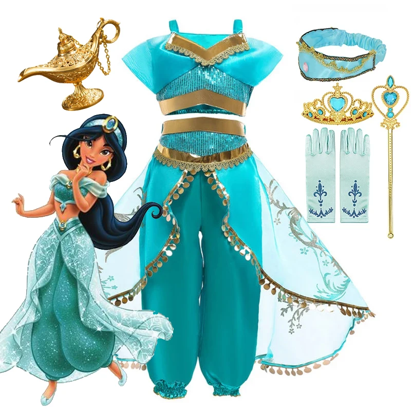 Girls Cosplay Jasmine Costume Aladdin Princess Dress Kids Magic Lamp ...