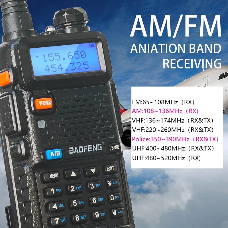 Baofeng UV-5RX Walkie Talkie M-5R AM FM Radio Six-Band 108-136MHz 350-390MHz Wireless Copy Frequency Upgraded UV5R Two Way Radio 2