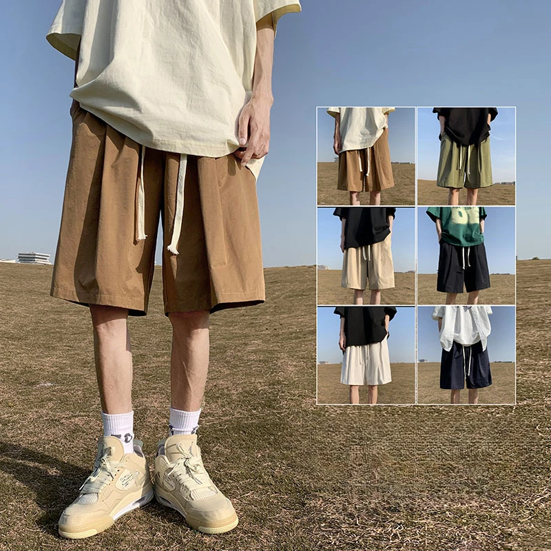 

Шорты мужские в стиле ретро, Модные свободные короткие штаны на шнуровке, тонкие повседневные Прямые однотонные, с карманами, K90, лето 2024