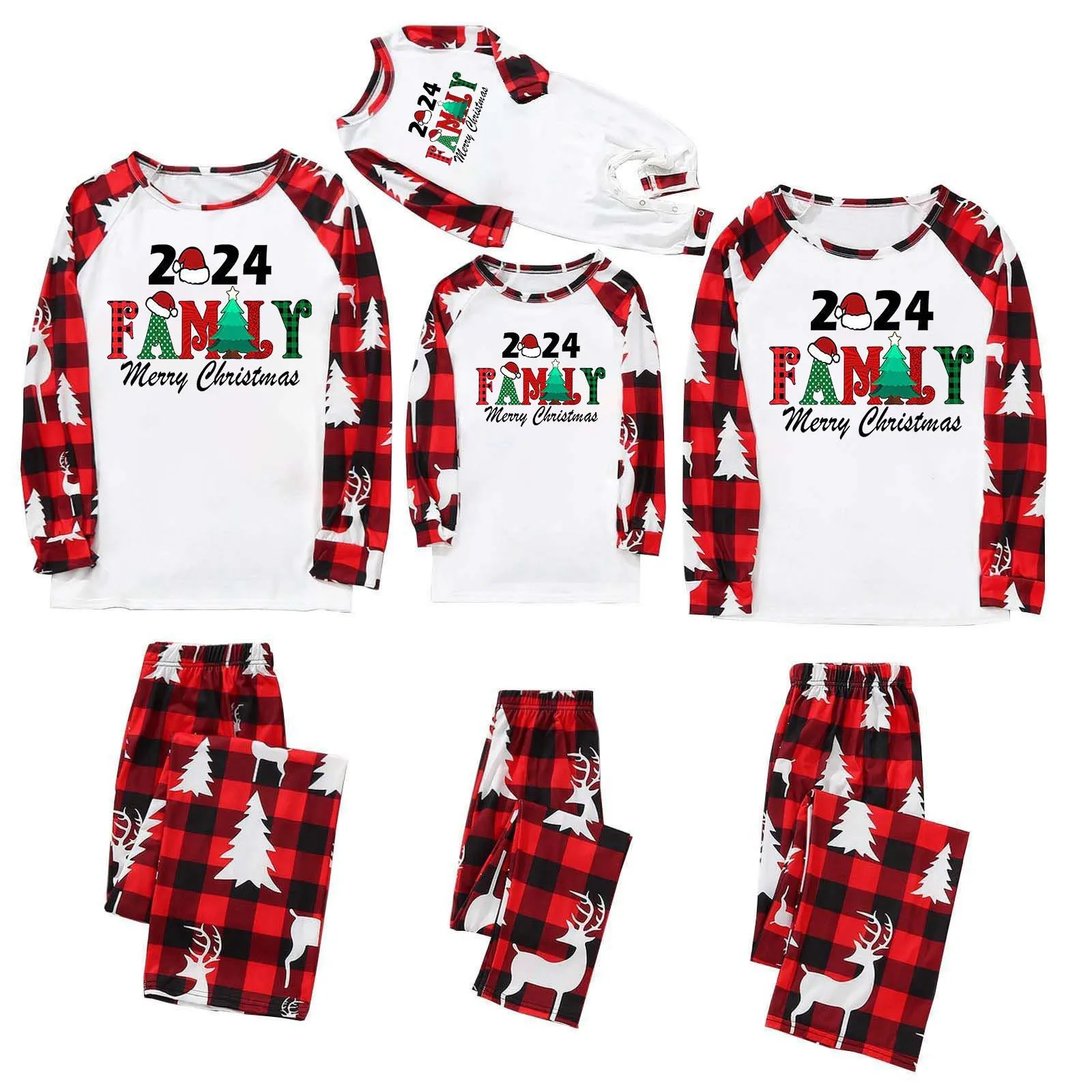 thumbnail image 2 of Conjuntos familiares a juego para Navidad, pijamas de 2 piezas para mamá, papá e hijos, mamelucos para bebé, ropa de dormir informal y holgada, pijamas de aspecto familiar para Navidad, 2 of 5