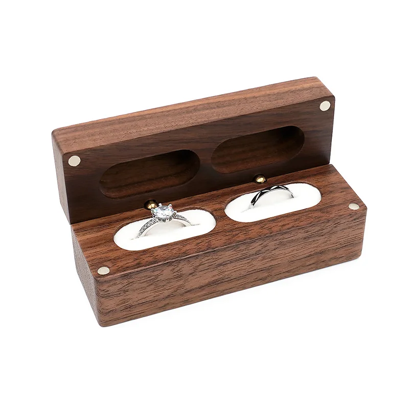 Personalized Rustic Wooden Double Ring Box for Weddings and Engagements