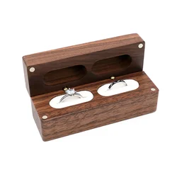 Personalized Rustic Wooden Double Ring Box for Weddings and Engagements (White)