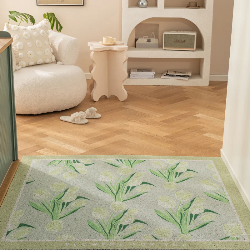 Green Flower Custom Door Mat Low-profile Heavy Duty Doormat Indoor