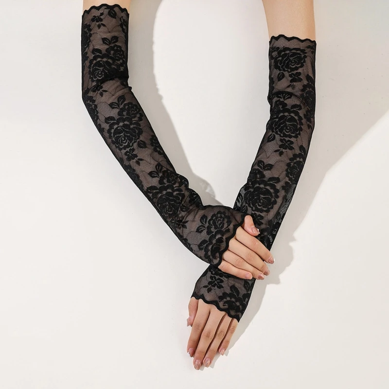 

Sexy Elastic Gloves with Multi Color Floral Decor Bar Stage Performance Hollow Half Finger Punk Hip Hop Women Gloves