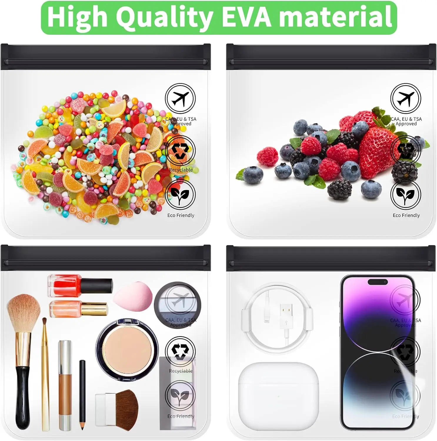 1/4pcs Transparent Travel Use TSA Approved Cosmetic Bags Waterproof Luggage Make Up Liquid Leakproof Resealable EVA Toiletry Bag 5