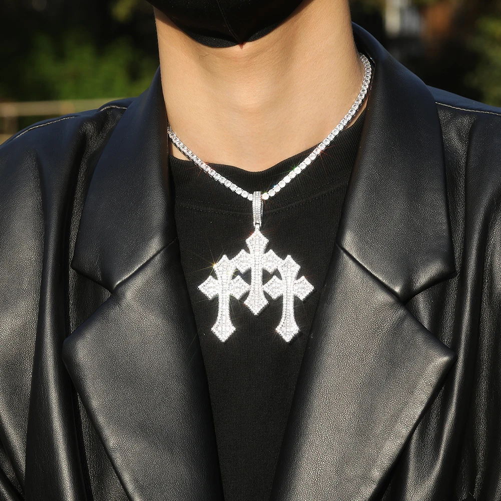 UWIN Iced Out Stacked Crosses Pendant Necklaces for Men Baguettecz Cubic Zirconia Charms for Rappers Pendants Hip Hop Jewelry