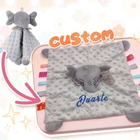 Personalised Baby Elephant Security Blanket with Silicone Teether Organic Cotton Comforter Infant Shower Gifts 2