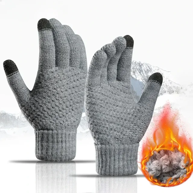 Women Men Warm Winter Touch Screen Gloves Stretch Classical Knit Mittens Wool Full Finger Outdoor Cycling Driving Glove 1