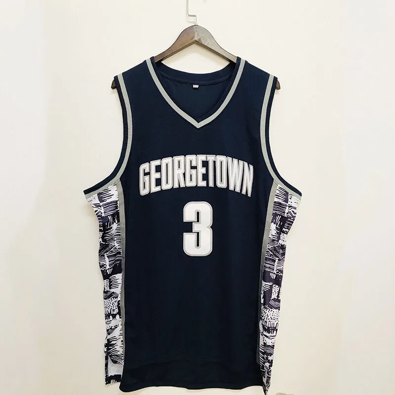 CGUBJI Men's #3 Georgetown Collegiate Athletic Embroidered Retro Basketball  Jersey