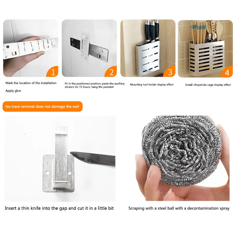 304 Stainless Steel Kitchen Shelf, Pot Rack, Wall Mounted Free Trimming Hole Punch, Kitchen Appliance Tool Rack