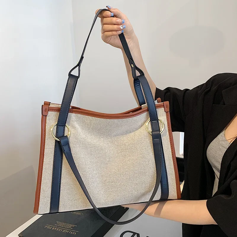 Large Capacity Patchwork Tote Handbags Female Canvas Big Purse Bag For Women New Fashion Design Shoulder Bag Underarm Bag Ladies