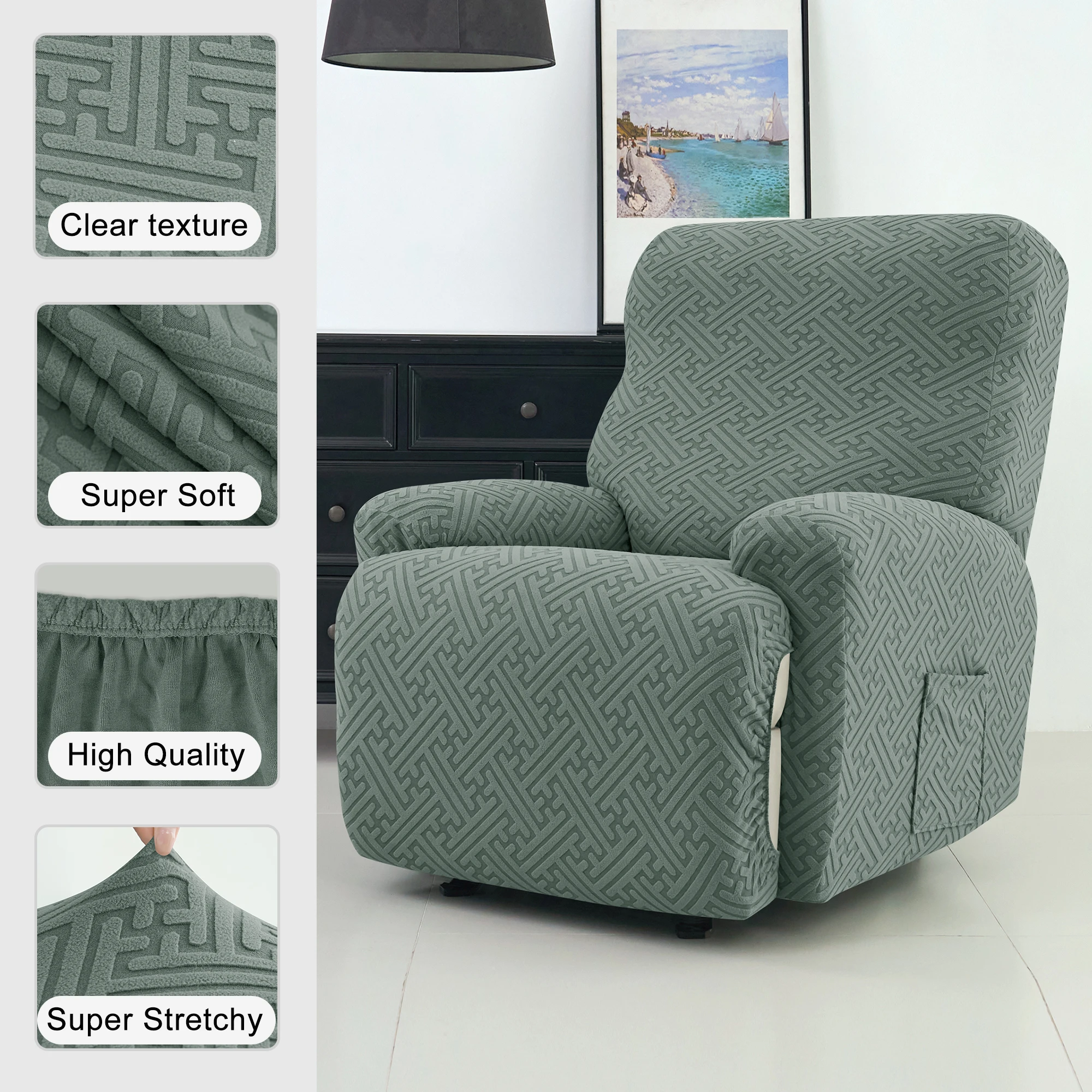4PCS Split Jacquard Recliner Sofa Covers Elastic Armchair Chair Cover Non-Slip Recliner Chairs Slipcovers For Living Room Decor 4
