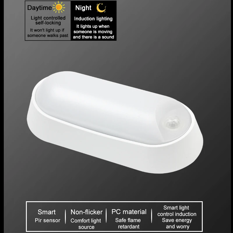 모던 야외 방수 복도 타원형 LED 벌크 헤드 램프, 적외선 pir 모션 센서 LED 벽 조명, AC220V, 10W, IP65