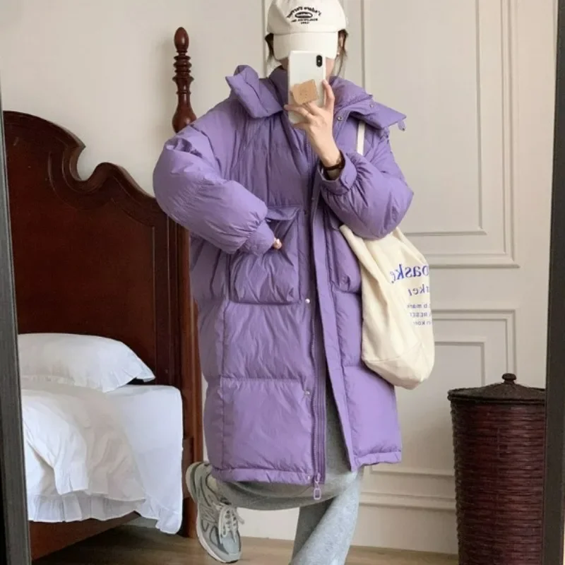 2024 New Women Down Cotton Coat Winter Jacket Female Mid Length Version Parkas Thick Warm Outwear Versatile Hooded Overcoat