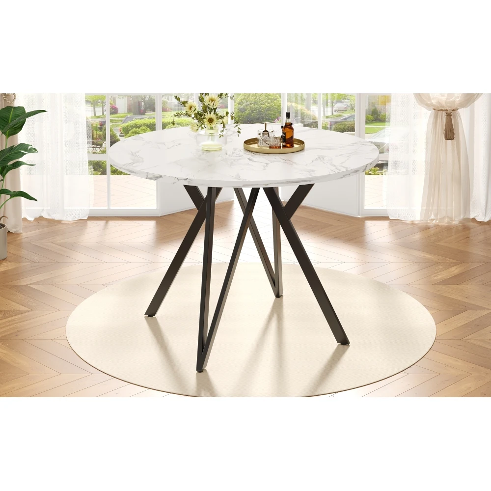 Runder Esstisch (100 x 100 x 76 cm), runder Couchtisch für 4 Personen, stilvolle Tischbeine aus Metall, Arbeitsplatte aus MDF-Marmor, für die Küche – Detail 24