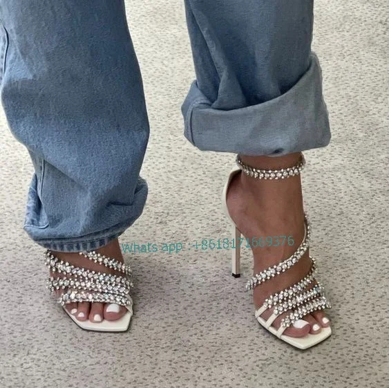 

Сандалии женские вечерние на шпильке, босоножки с ремешком, украшенным камнями, элегантная обувь