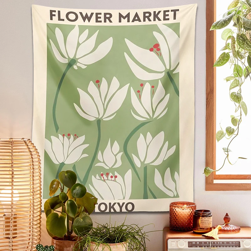 Ins Flower Tapestry Wall Hanging for Bedroom Dormitory Background Decorative Bedroom Dream Decor Cloth